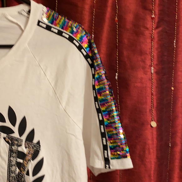 NWOT VS PINK rainbow/silver sequin flip tee - Picture 5 of 14